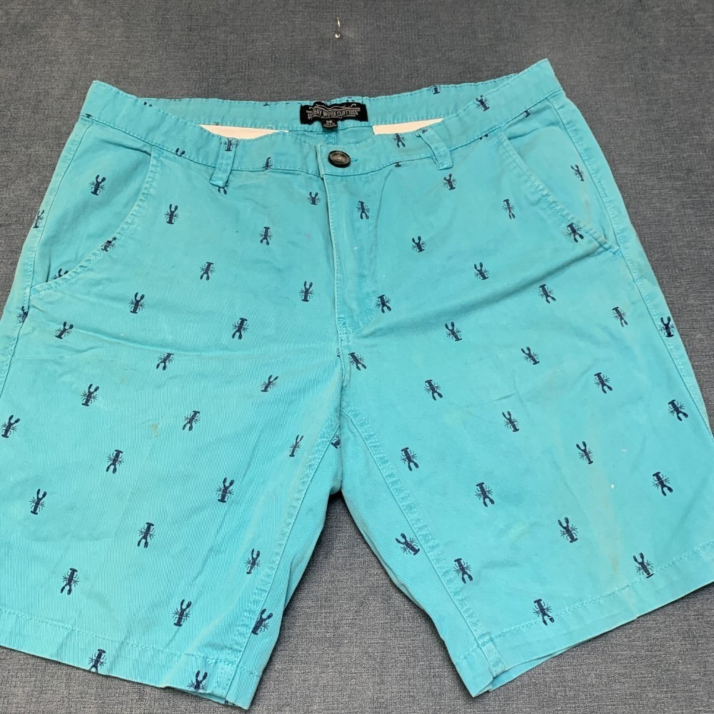 Sunday Work Clothes Chino Shorts Mens 36 Aqua Blue Lobster Logo Slash Pockets